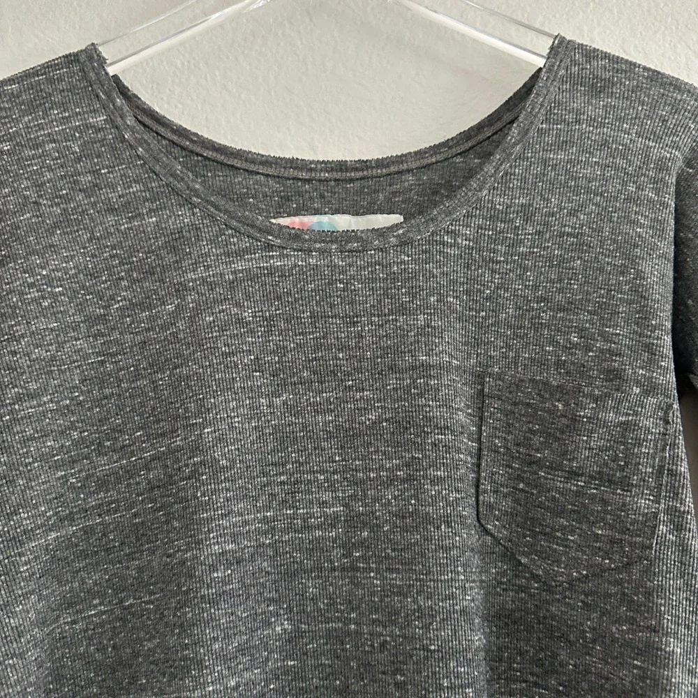 Free People FP Beach Long Sleeve Top Womens XS Gray Space Dye Ribbed Pocket Tee